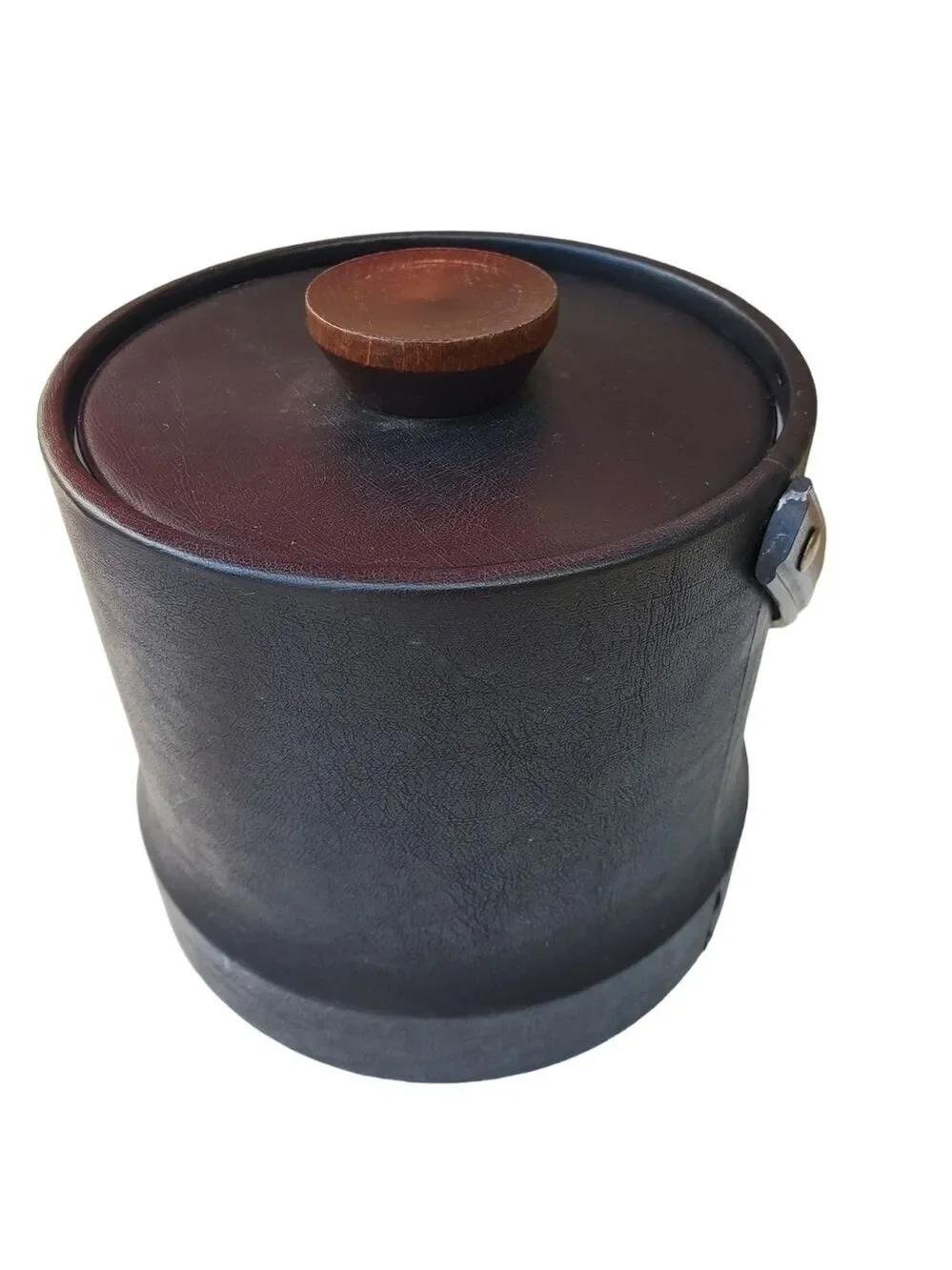 Vintage MCM faux leather Ice bucket with Lid and tongs